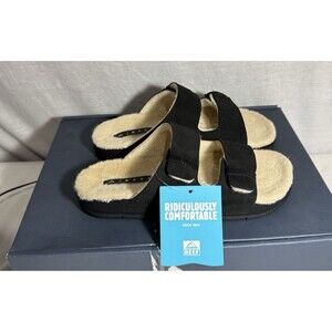 NEW NIB Reef Ojai Two Cozy Slide Sandals Womens Size Sz 6 Suede Shoes Black $120